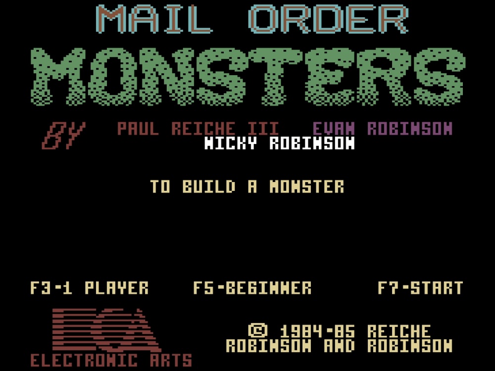 Title Screen of Mail Order Monsters for Commodore 64